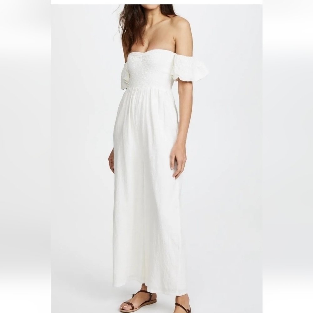 NWT HUMMINGBIRD WHITE SMOCKED OFF THE SHOULDER JUMPSUIT MEDIUM - Picture 7 of 16
